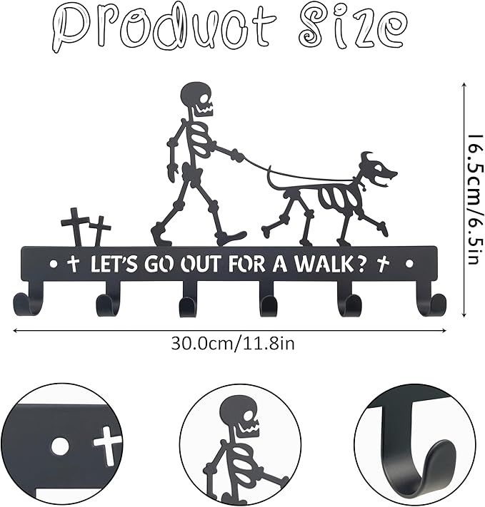 Skull Dog Paw Shaped Wall Mount Leash and Key Hook - Gothic Home Decor Organizer