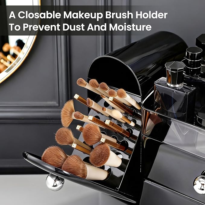 Makeup Organizer,Vanity Organizer with Makeup Brush Holder,Large Skincare Organizers and Bathroom Countertop Organizer,Storage Lipstick,Perfume,Nail Polish,Beauty,Gifts for Women