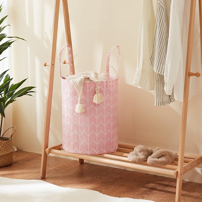 Large Storage Basket for Girls and Boys, Collapsible Laundry Hamper with Long Handles, Toy Bins for Nursery, Kids Room Décor