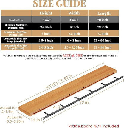 1 Pack Large Shelf Brackets Long Floating Shelf Bracket Invisible Floating Shelf Hardware Heavy Duty Floating Mantel Brackets(70"X4"X1.5")
