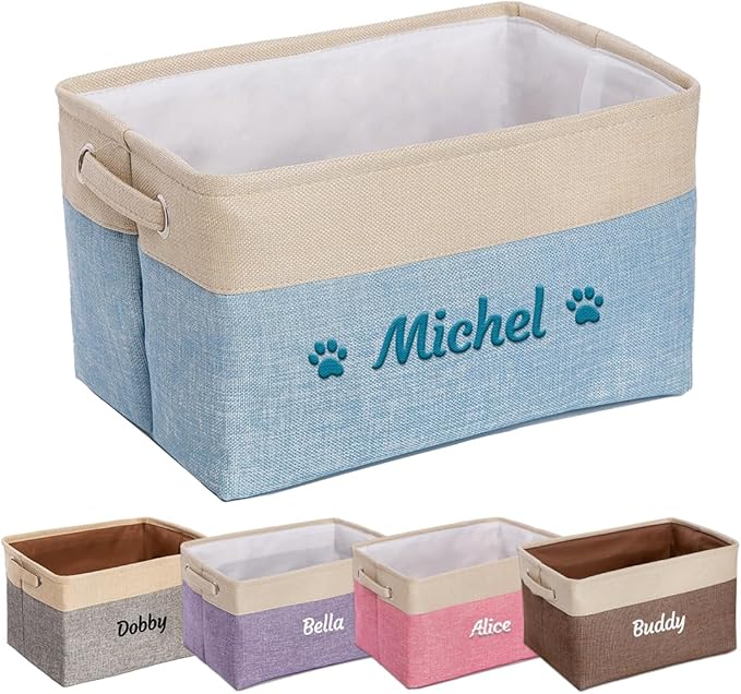 Ulico Personalized Pet Toy Storage Box, Collapsible Organizer with Handles, Custom Dog & Cat Toy Bin with Pet's Name - Blue