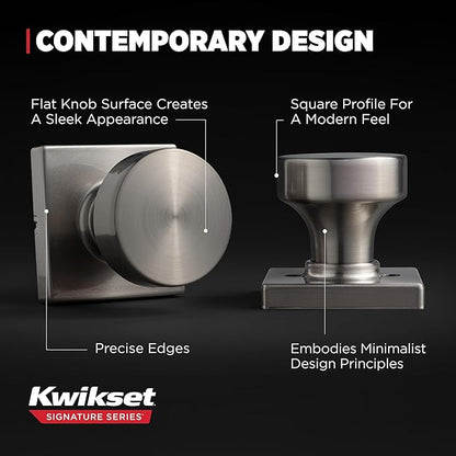 Kwikset Pismo Interior Square Passage Door Knob, Handle for Closet and Hallway Doors, Non-Locking Doorknob, Gunmetal