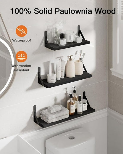 AMADA HOMEFURNISHING Wall Shelves Set of 6, Wood Floating Shelves for Decor, Rustic Farmhouse for Bedroom, Bathroom Storage, Book Shelves for Living Room, Black