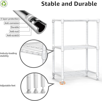 450 lbs Wire Storage Shelving 3-Tier Utility Shelving Unit Steel Organizer Wire Rack for Home,Kitchen,Office,White (11.8" D x 17.7" W x 26.4" H)