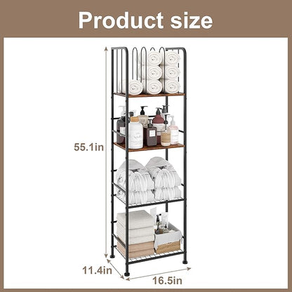 Towel Rack Free Standing 4-Tier M-Shaped Detachable Dividers, Durable Metal Towel Holder, Pool Items Holder, Space-Saving Storage Organizer, Modern Bath Towel Shelf for Bathroom Patent Pending