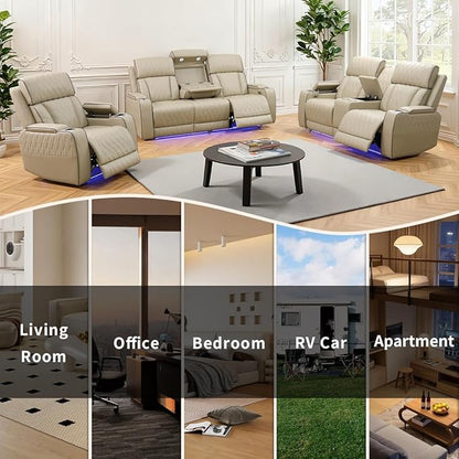Power Recliner Sofa Set, Leather Reclining Couch Furniture Set for Living Room, Includes 1 Recliner Chair, 1 Loveseat Sofa and One 3-Seater Reclining Couch, 3PCS Power Recling Couch Sets