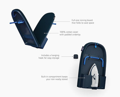 Joseph Joseph Pocket Max Plus Portable Folding Tabletop Ironing Board, 43" Surface, Integrated Iron Storage Hook