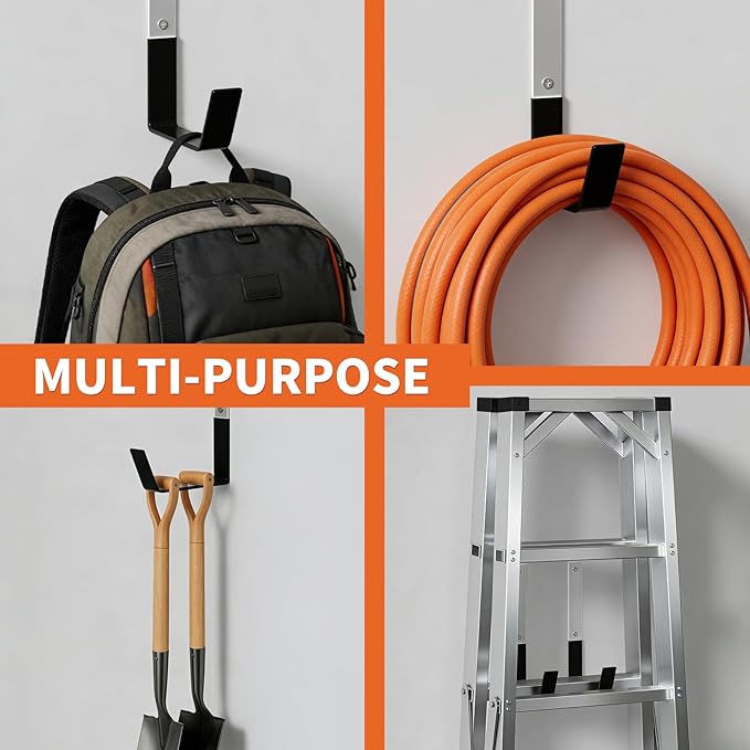 Heavy Duty Steel Garage Hooks,Garage Storage Utility Hooks,Anti-Slip Garage Hooks,Garage Garden Tool Organizer,Steel Wall Mount Hooks, Garden Hose Hanger, Black J Hooks (Large-2PC)