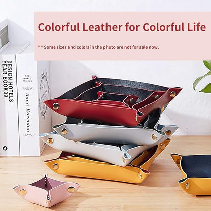 Leather Valet Tray for Men Women, Small Jewelry Catchall Tray, Deskop Nightstand Organizer, Portable Travel Key Plate for Entryway Table, Watch Candy Gifts (Red + Black)