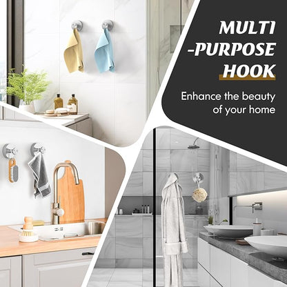 Suction Cup Hooks for Shower,Removable Shower Towel Suction Hooks for Bathroom Wall,Kitchen,Glass,Mirror,Tile to Hang Robes,Loofah-Silver(2-Pack)