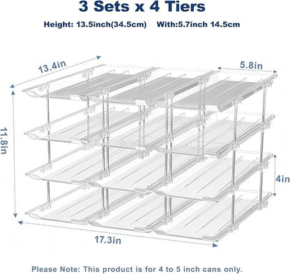 Dayacoco Can Organizer For Pantry,3 Sets 4 Tiers Pantry Organizers And Storage, Pantry Organizer for Fridge 36 Standard and Tall Cans Rack Automatic Rolling Stackable Canned Food Organizer, Clear