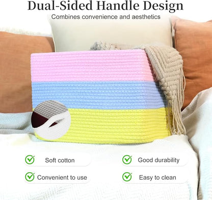 Hopegiver Rainbow Storage Baskets 15x11x9 IN, Colorful Cotton Rope Toy Storage Bins with Handles, Nursery & Kids Playroom Organizer