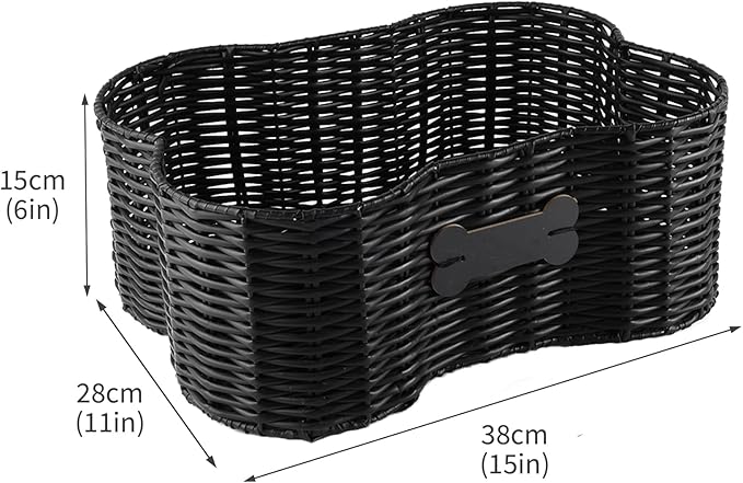 Pet Dog Toy Basket,Dog Bone Shape,Wicker Storage Bin for Dog Cat Toys with DIY Tag,Dog Toy Organizer Holder Boxes for Living Room,Handmade Poly Wicker Basket