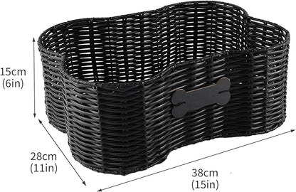 Pet Dog Toy Basket,Dog Bone Shape,Wicker Storage Bin for Dog Cat Toys with DIY Tag,Dog Toy Organizer Holder Boxes for Living Room,Handmade Poly Wicker Basket