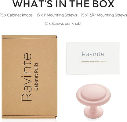 Ravinte 15 Pack 1-1/4 inch Kitchen Cabinet Knobs Drawer Knobs Dresser Knobs Pink Frosted Zinc Knobs Drawer Pulls Door Knobs Dresser Drawer Handles Knobs for Dresser Drawers