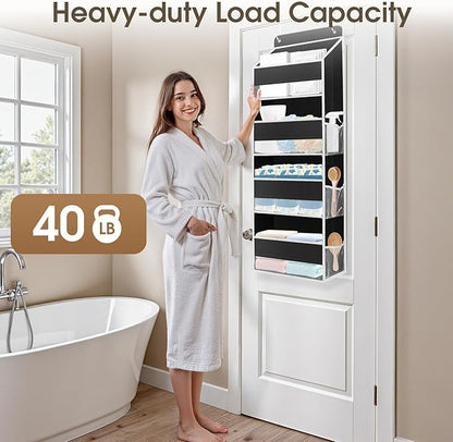 2 Pack Over The Door Organizer, Hanging Storage Organizer with Clear Window, 40lb Ultra Sturdy Large Capacity Room Organizer for Pantry Laundry Bathroom Nursery Closet (Black)