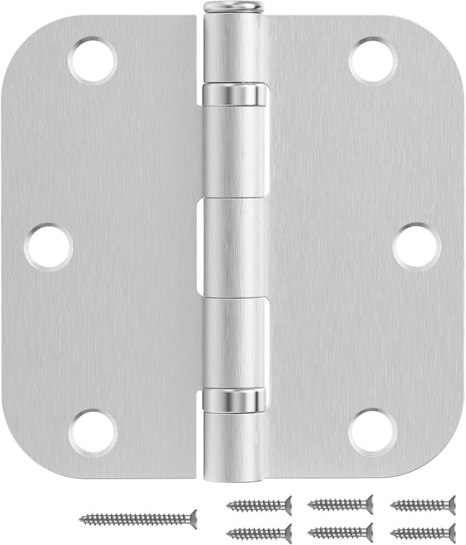 3 Pack Brushed Nickel Door Hinges 3.5 Inch 5/8" Radius Round Anti-Squeak Ball Bearing Quiet Interior Hinge Flat Iron Hardware for Closet Doors and Home Improvement