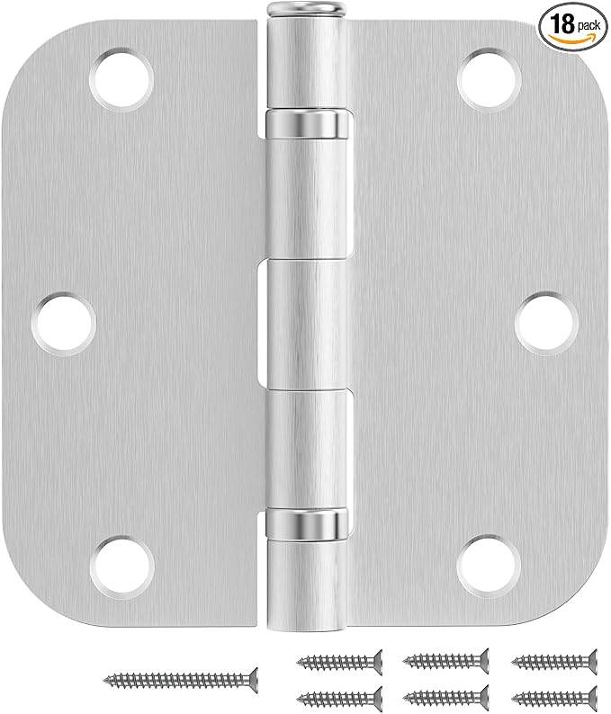 18 Pack Nickel Door Hinges 3.5 Inch 5/8" Radius Round Brushed Nickel Interior Ball Bearing Hinges with 5/8" Radius Corners Squeak-Free Silver Hardware