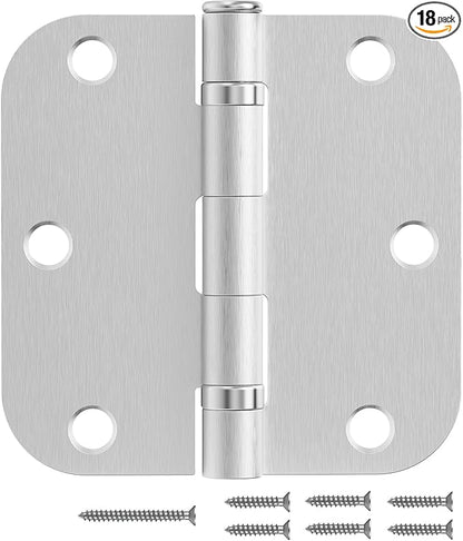 18 Pack Nickel Door Hinges 3.5 Inch 5/8" Radius Round Brushed Nickel Interior Ball Bearing Hinges with 5/8" Radius Corners Squeak-Free Silver Hardware