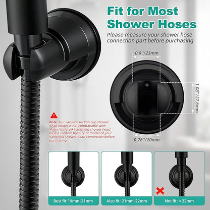 Hibbent 2 Pack Vacuum Suction Cup Shower Head Holder, Removable Shower Head Bracket, Height Adjustable Wall Mount ABS Plastic Suction Holder for Handheld Showerhead, Matte Black