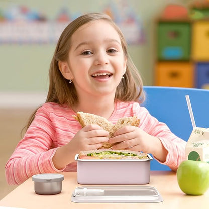 Stainless Steel Bento Lunch Box for Kids, 33oz Leak-Proof Lunch Box Containers, Microwave-Safe, with Adjustable Divider, Convenient Metal Lunchbox for School, Travel
