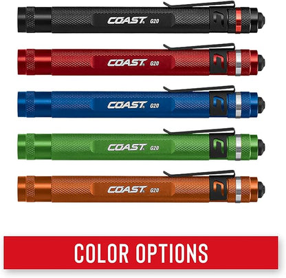 Coast G20 Inspection Beam LED Penlight with Adjustable Pocket Clip and Consistent Edge-To-Edge Brightness, Black, 54 lumens,1 Pack