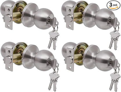 Lanwandeng 4 Pack Door Knobs with Lock and Key,All Keyed Same Entry Door Knob, Exterior and Interior Door Lock, Door Handle Satin Nickel