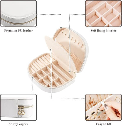 ProCase Travel Size Jewelry Box, Large Portable Seashell-Shaped Jewelry Case, 2 Layer Jewelry Organizer in PU Leather for Women -White