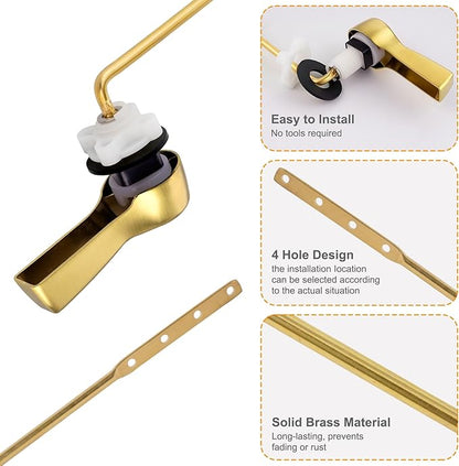 Hibbent Universal Metal Front Mount Toilet Handle Replacement Kit, Brass Toilet Flush Tank Lever with Stainless Steel Flapper Chains for Most Toilets, Brushed Gold Finish