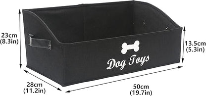 Geyecete Dog Toy Basket Large Dog Toy bin Dog Toy Box Storage Box - Foldable Fabric Trapezoid Organizer Boxes with Handle, Collapsible Basket for Dog Toys (Black-Dog)