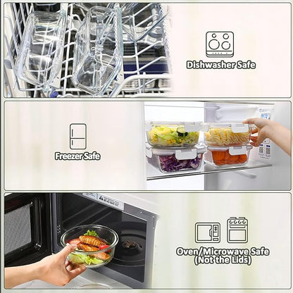 M MCIRCO 10-Pack 22 Oz Glass Meal Prep Containers with Lids - Microwave, Oven, Freezer & Dishwasher Safe - White