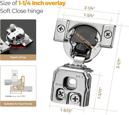 Ravinte 10 Pack 5 Pairs 1-1/4 inch Overlay Soft Close Hinges for Kitchen Cabinet Hinges Satin Nickel Hidden Hinges Stainless Steel Concealed Hinge self Closing