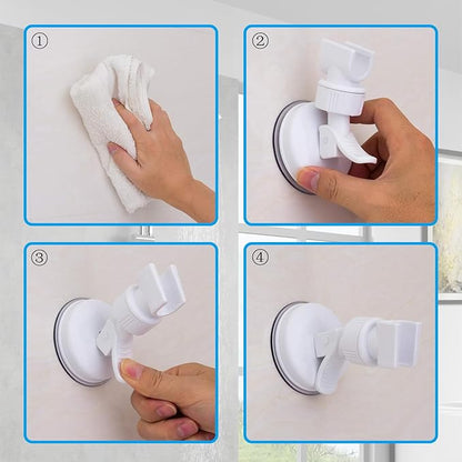 Adjustable Shower Head Holder, Wall Mount, ABS Plastic, Silver/White, 2.7 Inch Suction Cup, 360 Swivel, Easy Install, Strong Adsorption, Fits Most Shower Heads, Suitable for Smooth Surfaces