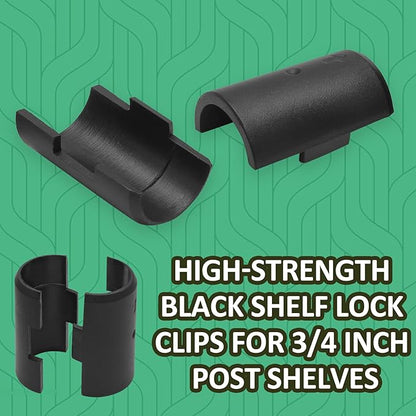 Luomorgo 24 Pcs 3/4 Inch Wire Shelf Clips, Plastic Shelf Lock Clips for 3/4" Post Shelving, Heavy Duty Wire Shelving Clips Replacements for Shelves, Racks (Black)