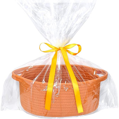 ABenkle Small Basket with Gift Bags and Ribbons, Empty Gift Baskets for Mother's Day, Decorative Boho Rope Woven Nursery Storage Organizer Toy Baskets with Handle for Baby Showers, 12"X 8" X 5"