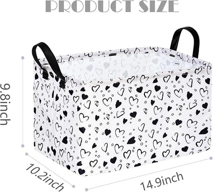 Girls Empty Gift Basket Heart Print Storage Cube for Women, Closet Shelf Organizer Bins with Handles Nursery hamper Kids Toys Books Box Room Deco