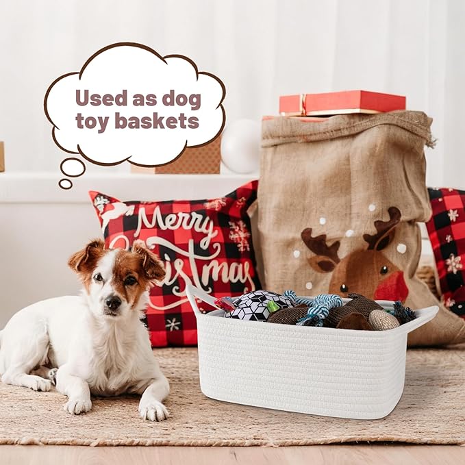 Basket for Gifts Empty, Woven Storage Basket with Gift Bag, Ribbon and Wrap Tissue Paper, Small Rope Toy Storage with Handles for Baby Shower, Dog Toy Organizer, 13.6" x 10" x 5.9”