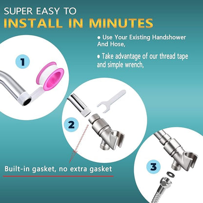All Metal Handheld Shower Head Holder, Adjustable Shower Wand Holder with Brass Pivot Ball，Shower Arm Holder Mount for Connecting Shower Arm and Shower Hose, BRUSHED NICKEL