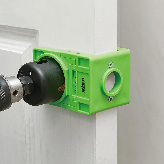KATA 1-3/8" - 1-3/4" Door Lock Installation Kit with Large Chip-Clearance Slots, Door Lock Hole Saw for Deadbolts and Locksets for Wooden Doors with Guide Template, Carbon Steel, Green