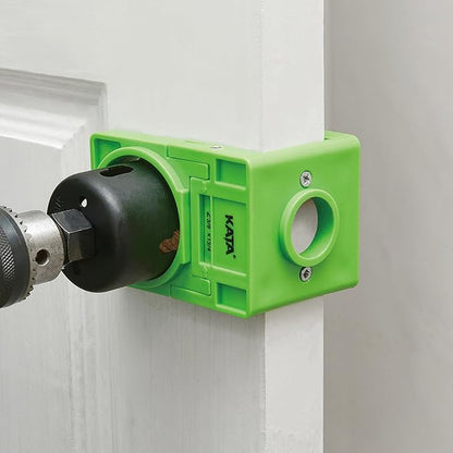 KATA 1-3/8" - 1-3/4" Door Lock Installation Kit with Large Chip-Clearance Slots, Door Lock Hole Saw for Deadbolts and Locksets for Wooden Doors with Guide Template, Carbon Steel, Green
