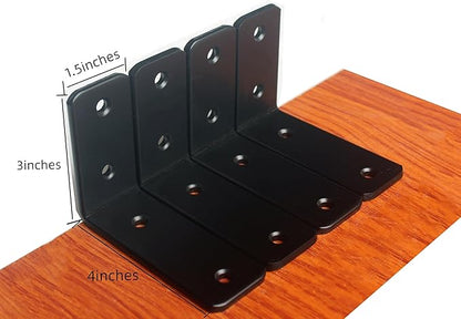 6 Pack - L 4" x H 3" x W1.5, 5mm Thick Black L Shelf Bracket, Iron Shelf Brackets, Metal Shelf Brackets, Floating Shelf, Shelf Supports with Screws