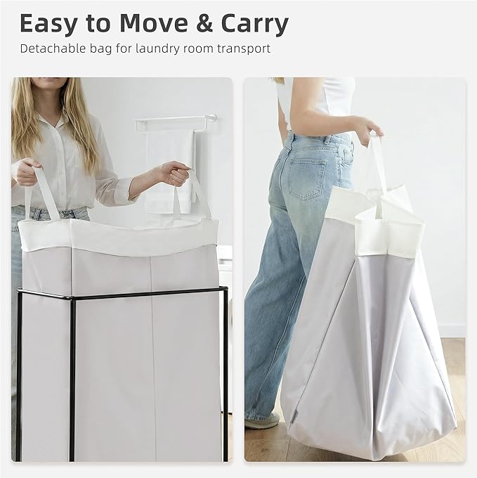 STORAGE MANIAC Large Laundry Hamper, 37 Gal. Metal Laundry Basket with Removable Bag for Easy Carry, Strong Dirty Clothes Hamper for Bedroom, Bathroom, Dorm, College, 140L Grey