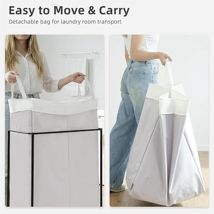 STORAGE MANIAC Large Laundry Hamper, 37 Gal. Metal Laundry Basket with Removable Bag for Easy Carry, Strong Dirty Clothes Hamper for Bedroom, Bathroom, Dorm, College, 140L Grey