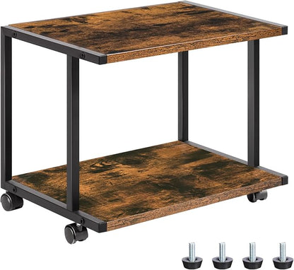 HOOBRO Under Desk Printer Stand, 2-Tier Industrial Printer Cart with Storage Shelf, Mobile Machine Holder Table Stand, for Home and Office, Rustic Brown and Black BF42PS01