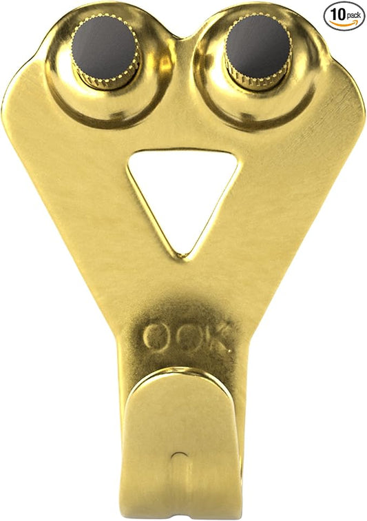 OOK 50616 Professional Picture Hangers, Art Hangers, Padded, Brass, Reusable Picture Hooks, 50lb (10 set)