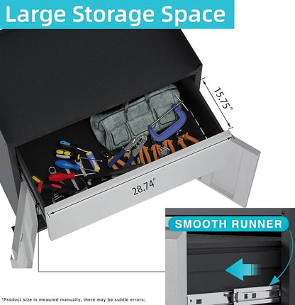 Rolling Garage Storage Cabinet with Door and Drawer, Lockable Metal Tool Cabinet on Wheels for Garage, Home, Office, Black & Gray, Assembly Required, (18.11" D x 30.31" W x 35.43" H)