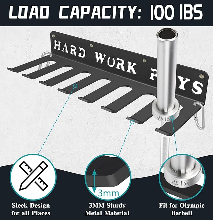 WIPHANY Home Gym Accessories Organization Storage Rack Equipment For Home 8 Hook Wall Hanger Display Gear Barbells Resistance Bands Jump Ropes Lifting Belt Hanger Accessories Hardware Included
