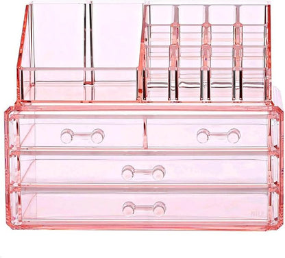 Ikee Design Pink Jewelry & Cosmetic Storage Display Boxes Two Pieces Set, Pink Cosmetic Jewelry Organizer Makeup Holder, Organizer for Vanity