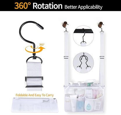 4 Storage Pockets Adjustable Hanging Mesh Bathroom Bag, Shower Caddy College with Hooks, Applied to College Dorm Rooms, Gym, Swimming and RV Travel (White)