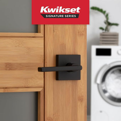 Kwikset Halifax Interior Passage Door Handle, Lever for Closet and Hallway Doors, Reversible Non-Locking Handle Lever, Matte Black, with Microban Protection, 4 Pack